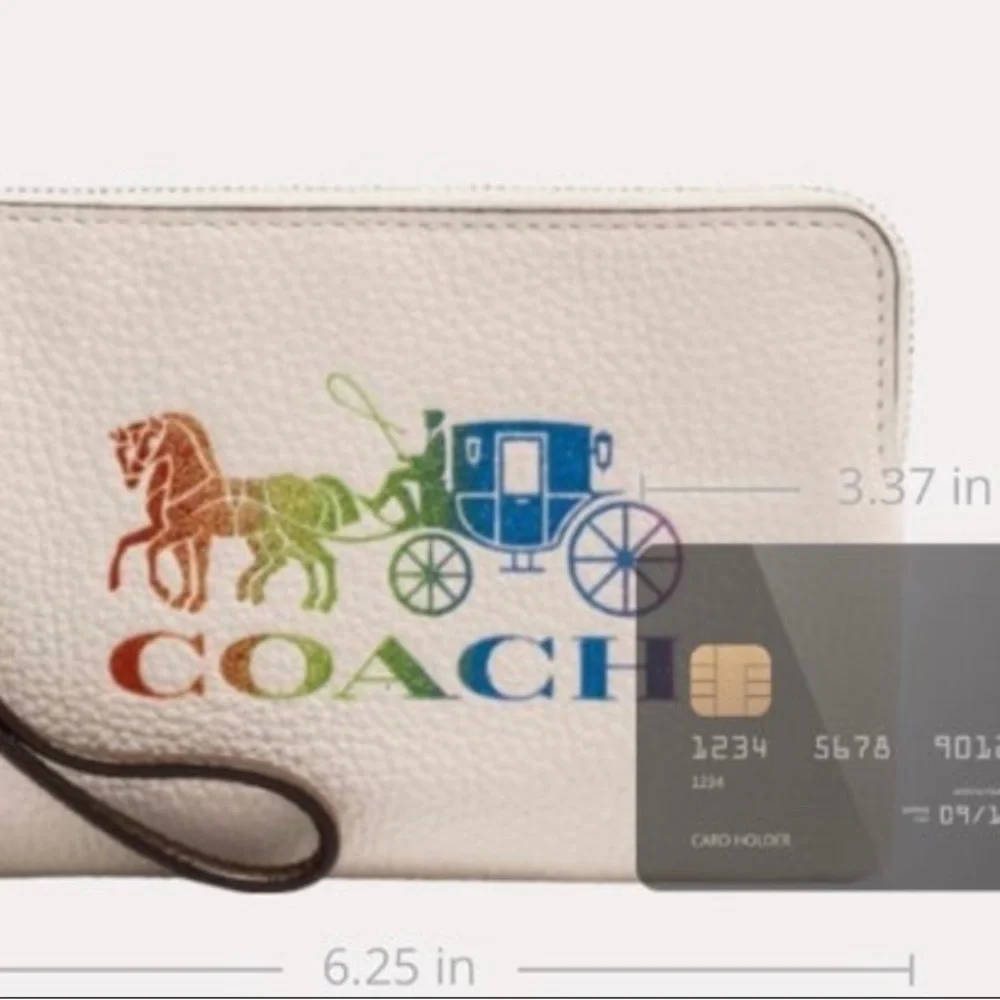 COACH‎ CORNER ZIP WRISTLET POUCH WALLET WITH RAINBOW HORSE AND CARRIAGE NWT